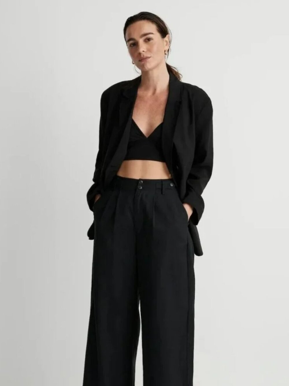 Madewell Lycée Drapey Blazer True Black Open Front Career Jacket 00